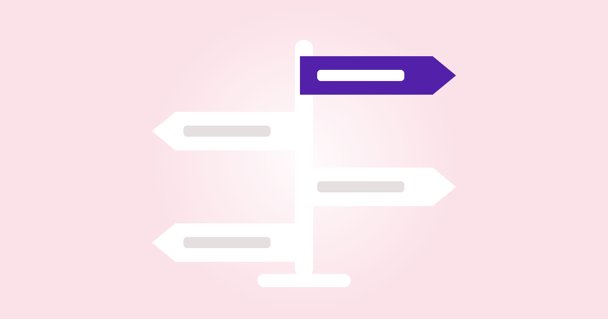 A signpost with four arms, three plain and one filled in purple, standing for choosing the one or two places worth your time